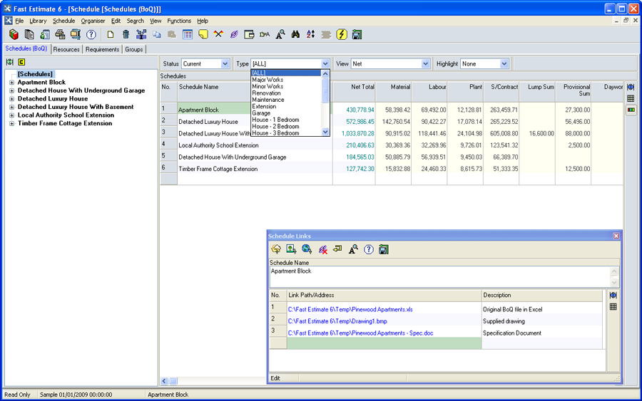 construction estimates sample